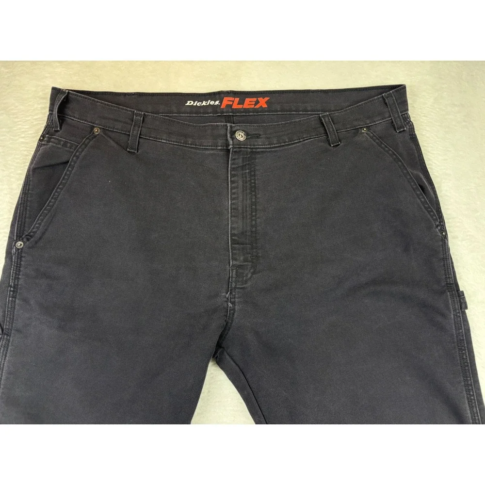 Dickies Flex Mens 40x30 Black Washed Carpenter Duck Canvas Pants